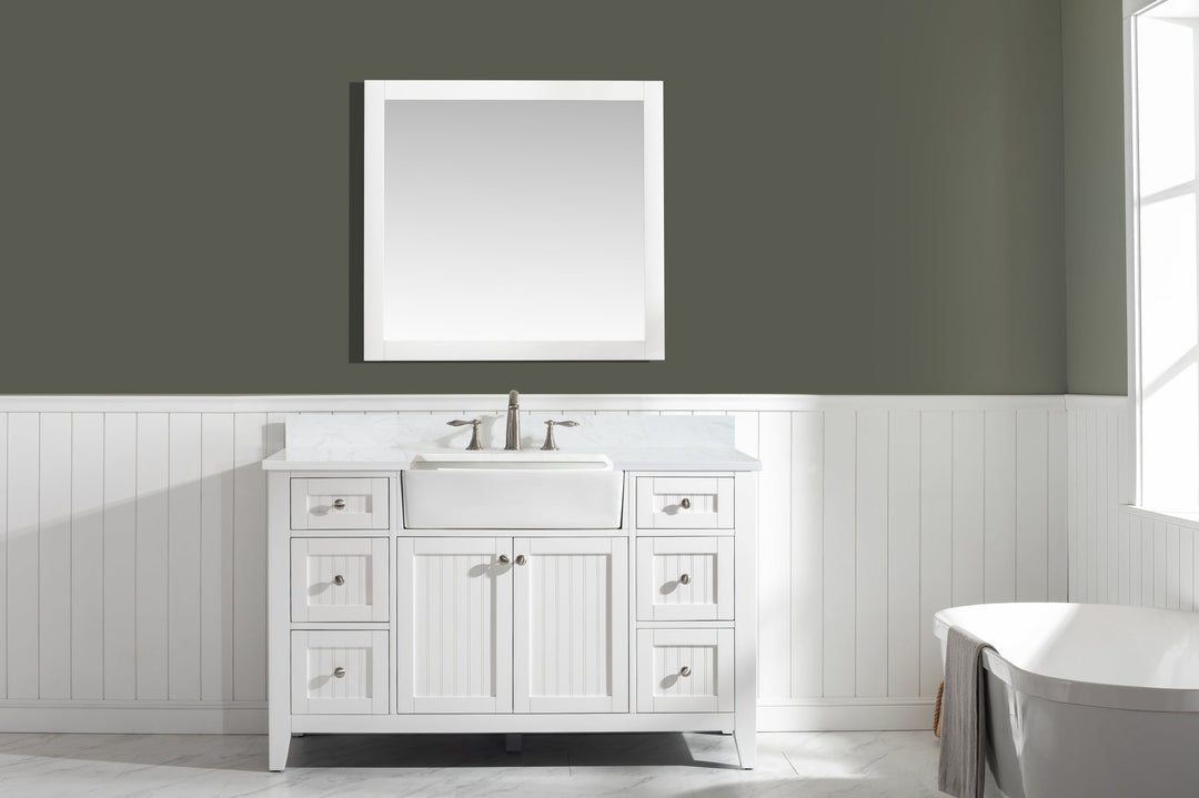 Burbank 54" Single Sink Vanity with Quartz Top - Design Element Bath Kitchen - Bathroom Vanity - Golden Oak with Matte Black Hardware