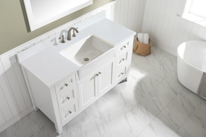 Burbank 54" Single Sink Vanity with Quartz Top - Design Element Bath Kitchen - Bathroom Vanity - Golden Oak with Matte Black Hardware