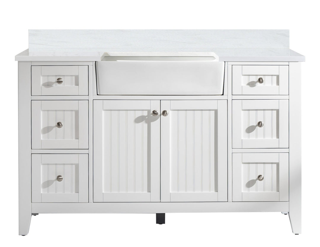 Burbank 54" Single Sink Vanity with Quartz Top - Design Element Bath Kitchen - Bathroom Vanity - Golden Oak with Matte Black Hardware