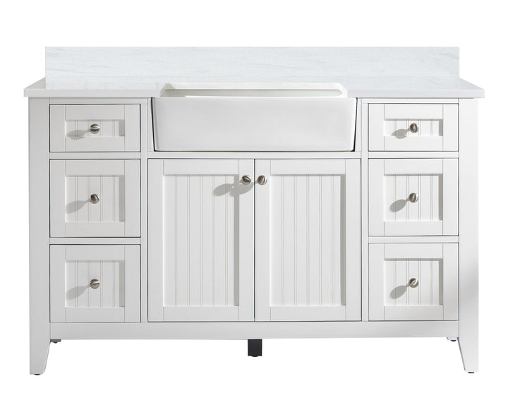 Burbank 54" Single Sink Vanity with Quartz Top - Design Element Bath Kitchen - Bathroom Vanity - Golden Oak with Matte Black Hardware