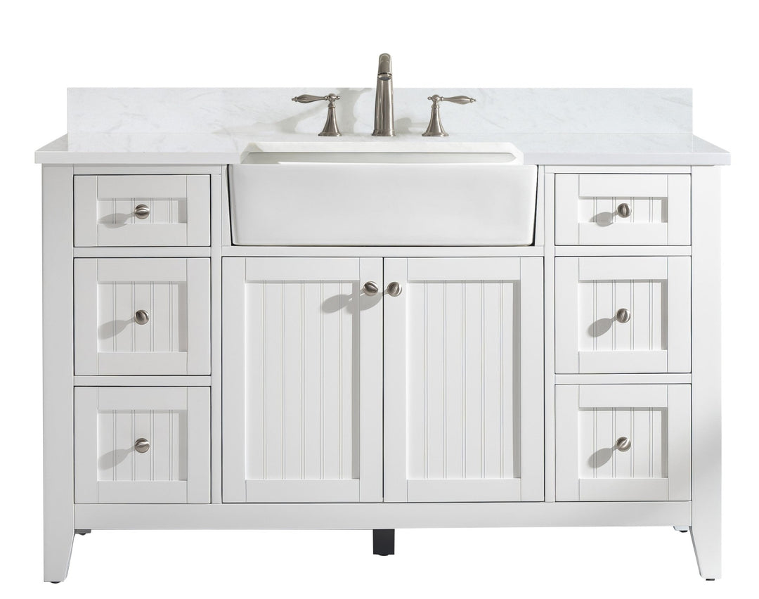 Burbank 54" Single Sink Vanity with Quartz Top - Design Element Bath Kitchen - Bathroom Vanity - Golden Oak with Matte Black Hardware