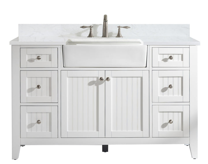 Burbank 54" Single Sink Vanity with Quartz Top - Design Element Bath Kitchen - Bathroom Vanity - Golden Oak with Matte Black Hardware