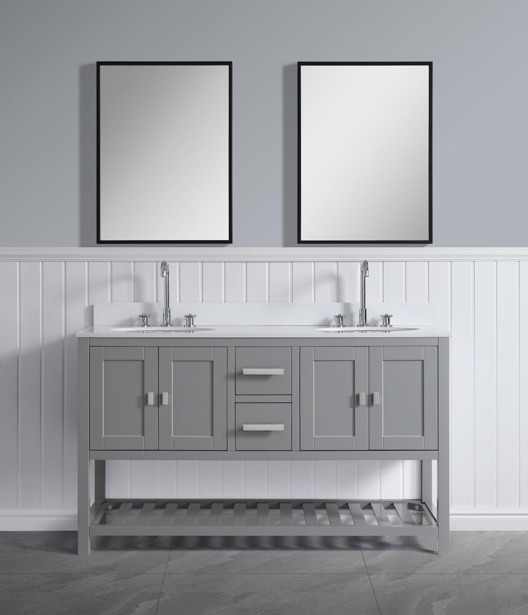 Monaco 60" Double Sink Bathroom Vanity Base Cabinet without Top - Design Element Bath Kitchen - Bathroom Vanity - Cloud White