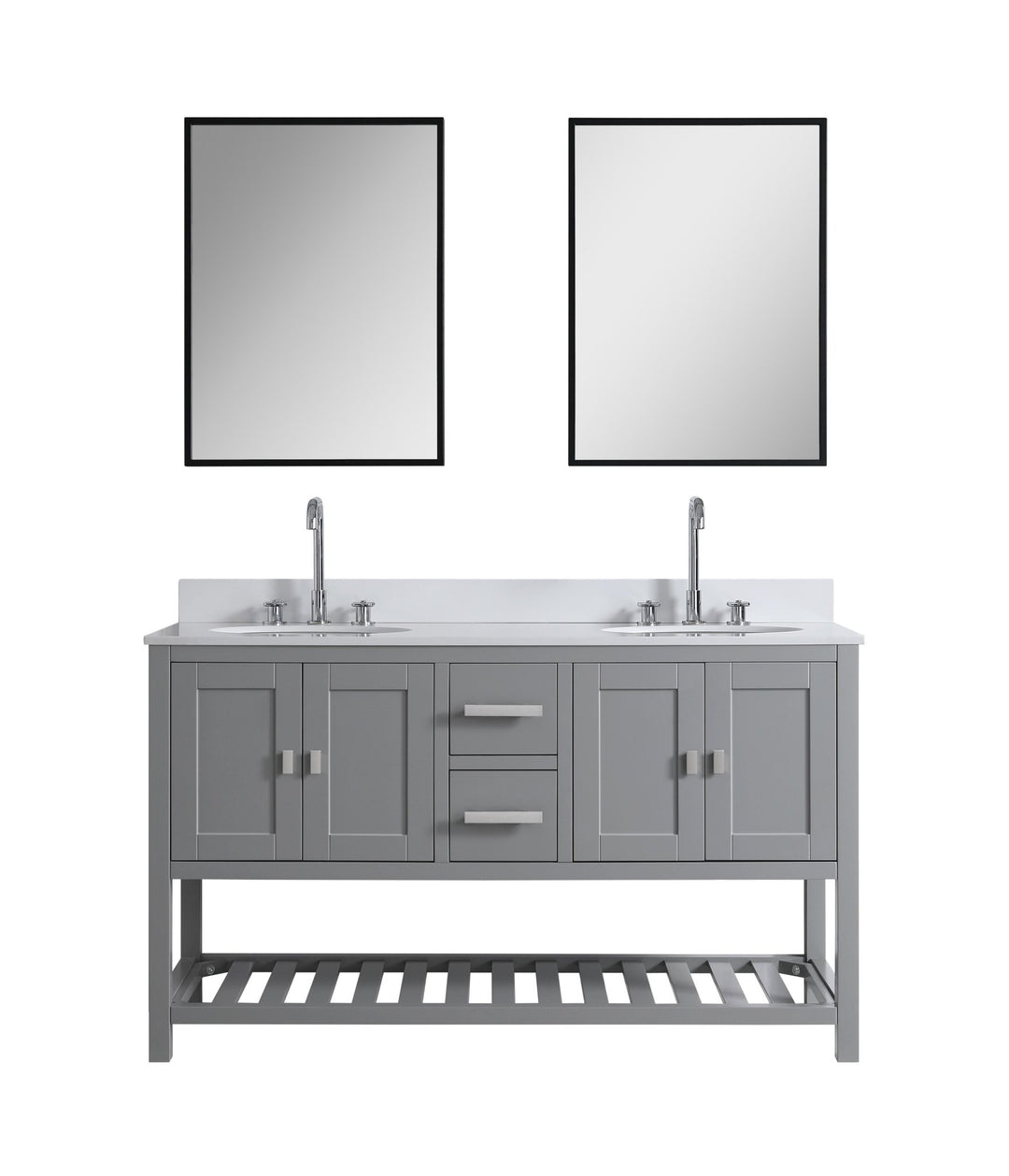 Monaco 60" Double Sink Bathroom Vanity Base Cabinet without Top - Design Element Bath Kitchen - Bathroom Vanity - Classic Gray