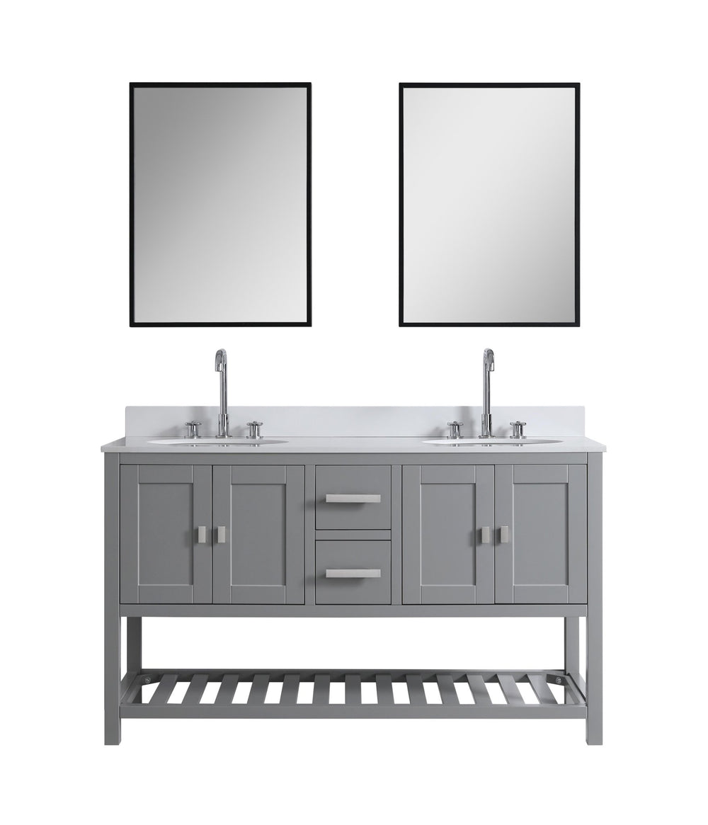 Monaco 60" Double Sink Bathroom Vanity Base Cabinet without Top - Design Element Bath Kitchen - Bathroom Vanity - Classic Gray