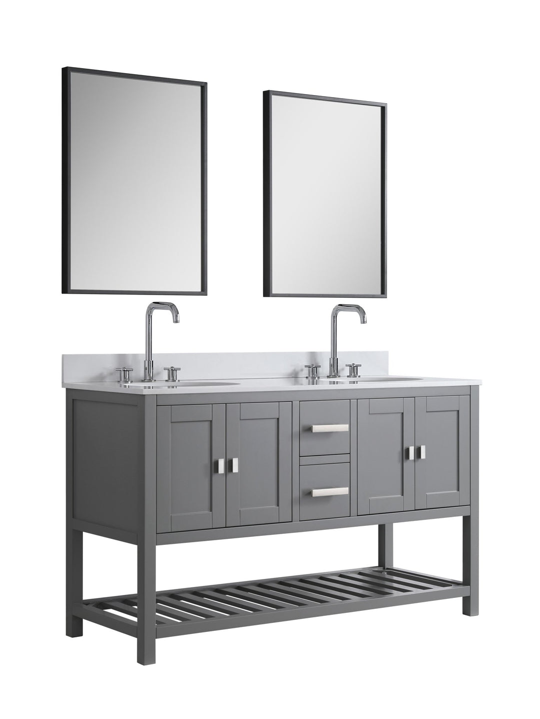 Monaco 60" Double Sink Bathroom Vanity Base Cabinet without Top - Design Element Bath Kitchen - Bathroom Vanity - Classic Gray