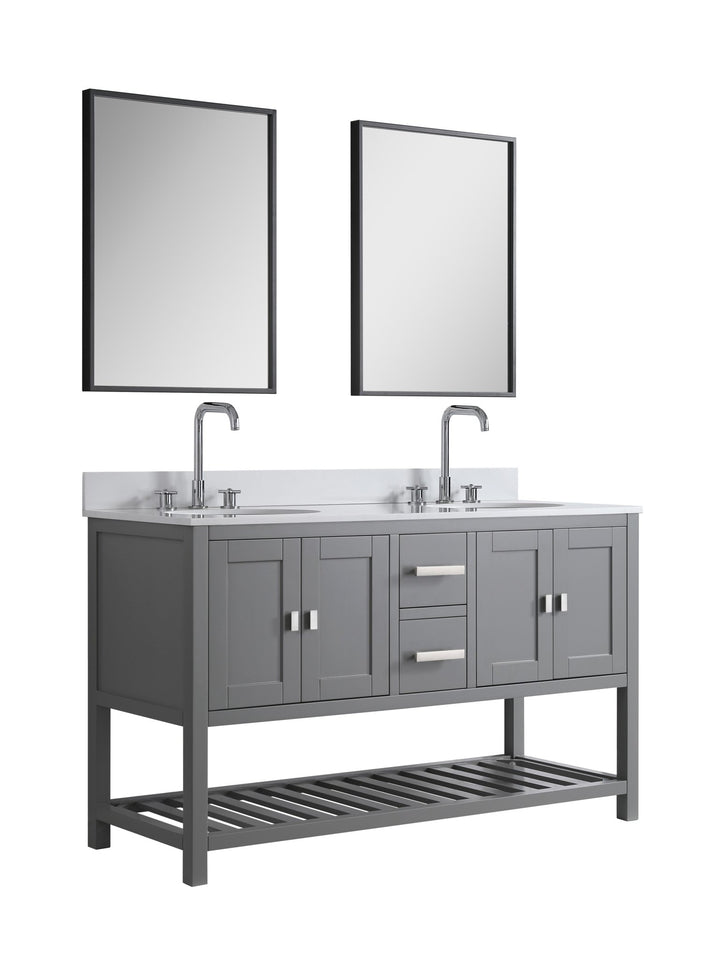 Monaco 60" Double Sink Bathroom Vanity Base Cabinet without Top - Design Element Bath Kitchen - Bathroom Vanity - Classic Gray