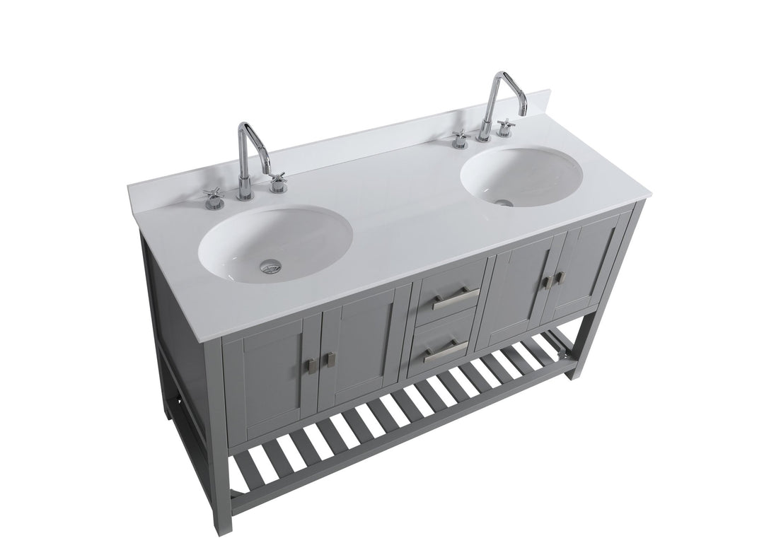 Monaco 60" Double Sink Bathroom Vanity Base Cabinet without Top - Design Element Bath Kitchen - Bathroom Vanity - Classic Gray