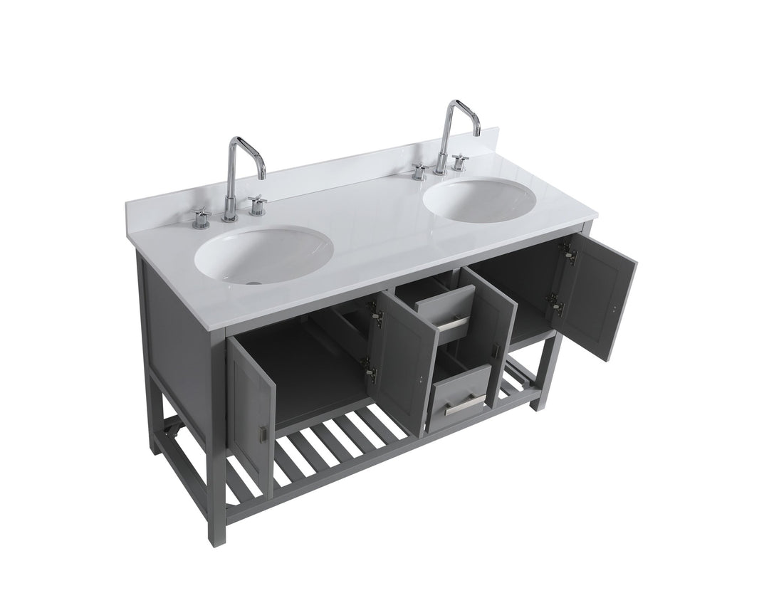 Monaco 60" Double Sink Bathroom Vanity Base Cabinet without Top - Design Element Bath Kitchen - Bathroom Vanity - Classic Gray