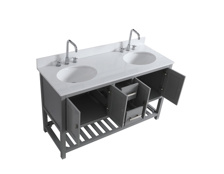 Monaco 60" Double Sink Bathroom Vanity Base Cabinet without Top - Design Element Bath Kitchen - Bathroom Vanity - Classic Gray
