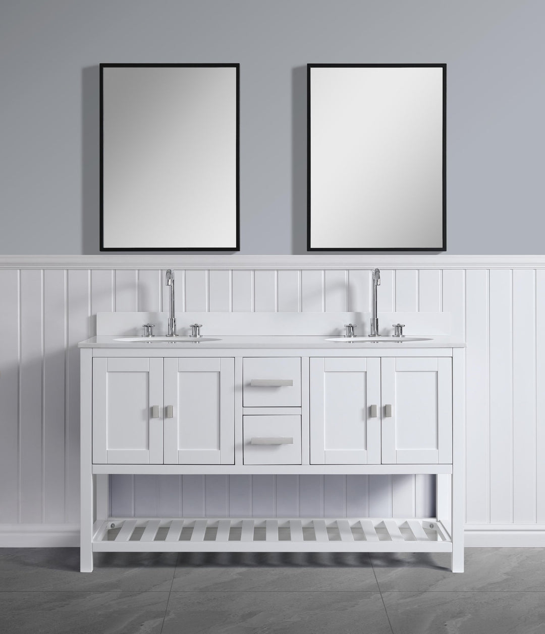 Monaco 60" Double Sink Bathroom Vanity Base Cabinet without Top - Design Element Bath Kitchen - Bathroom Vanity - Cloud White