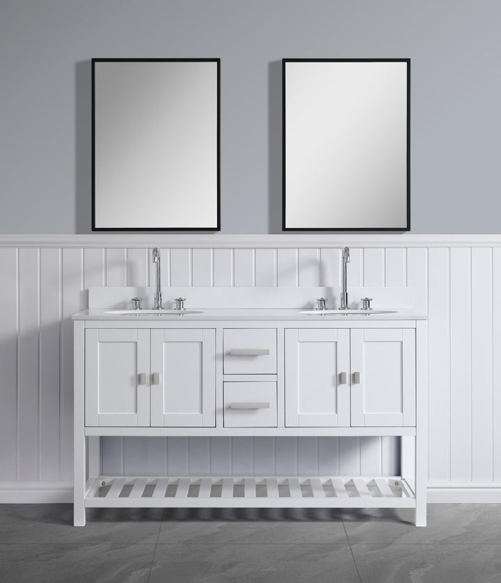 Monaco 60" Double Sink Bathroom Vanity Base Cabinet without Top - Design Element Bath Kitchen - Bathroom Vanity - Cloud White