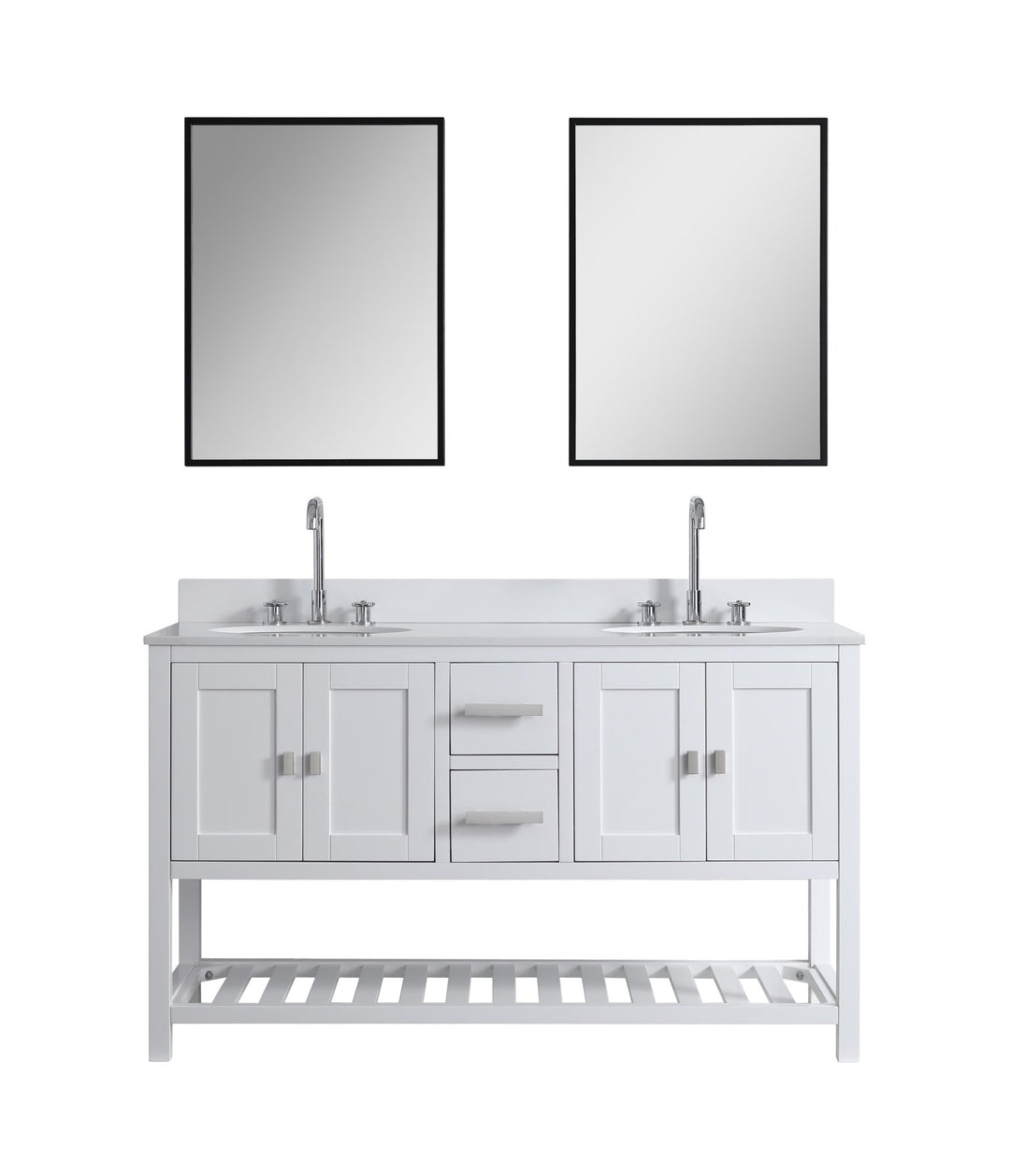 Monaco 60" Double Sink Bathroom Vanity Base Cabinet without Top - Design Element Bath Kitchen - Bathroom Vanity - Cloud White