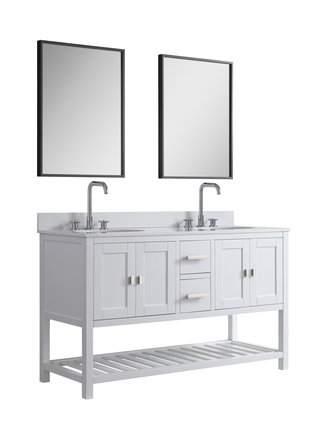 Monaco 60" Double Sink Bathroom Vanity Base Cabinet without Top - Design Element Bath Kitchen - Bathroom Vanity - Cloud White