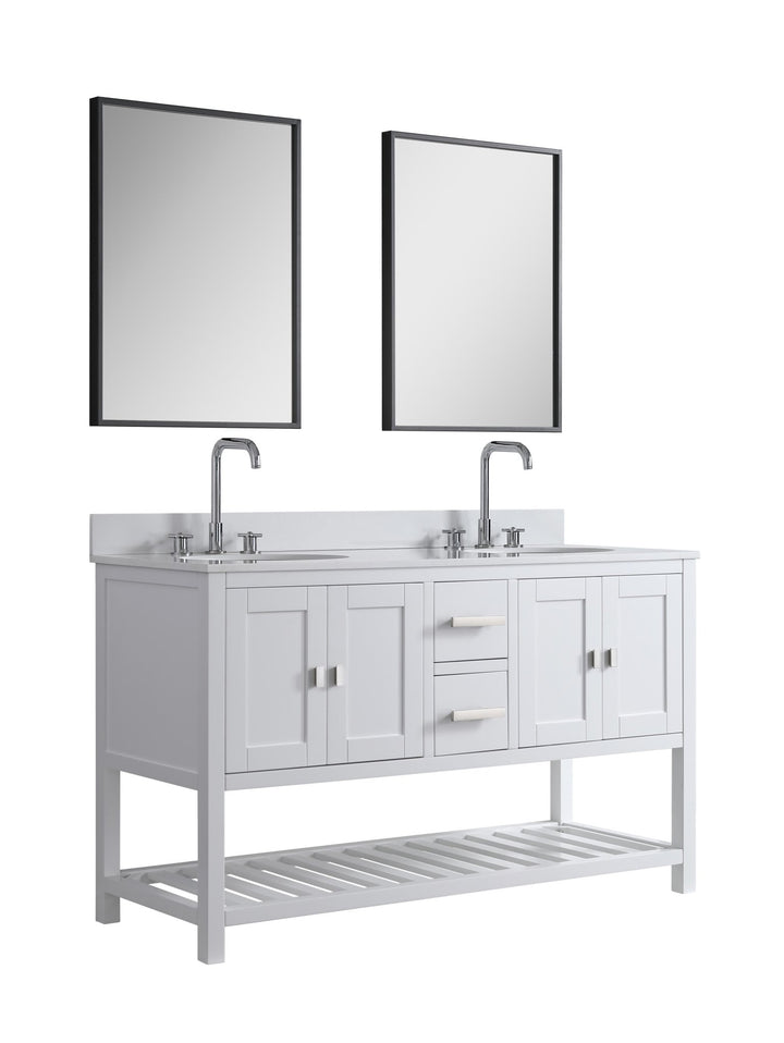 Monaco 60" Double Sink Bathroom Vanity Base Cabinet without Top - Design Element Bath Kitchen - Bathroom Vanity - Cloud White