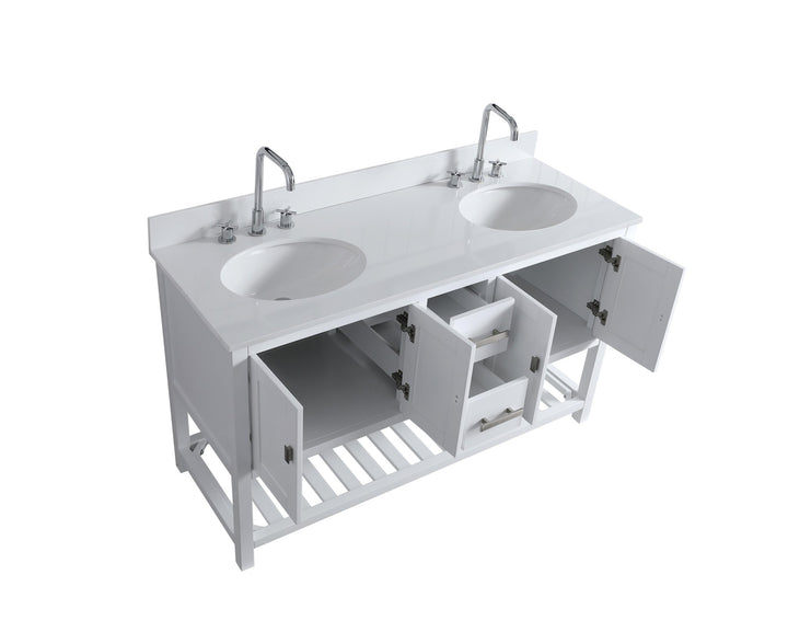 Monaco 60" Double Sink Bathroom Vanity Base Cabinet without Top - Design Element Bath Kitchen - Bathroom Vanity - Cloud White