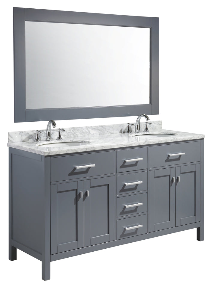 London 61" Double Sink Vanity in Gray - Design Element Bath Kitchen - Bathroom Vanity -