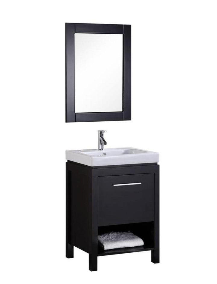 New York 24" Single Sink Vanity in Espresso with Integrated Porcelain Top - Design Element Bath Kitchen - Bathroom Vanity - Included