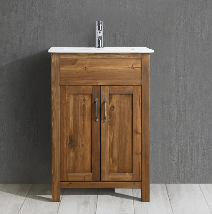 Bryson 24" Single Sink Vanity In Walnut with Porcelain Top - Design Element Bath Kitchen - Bathroom Vanity -