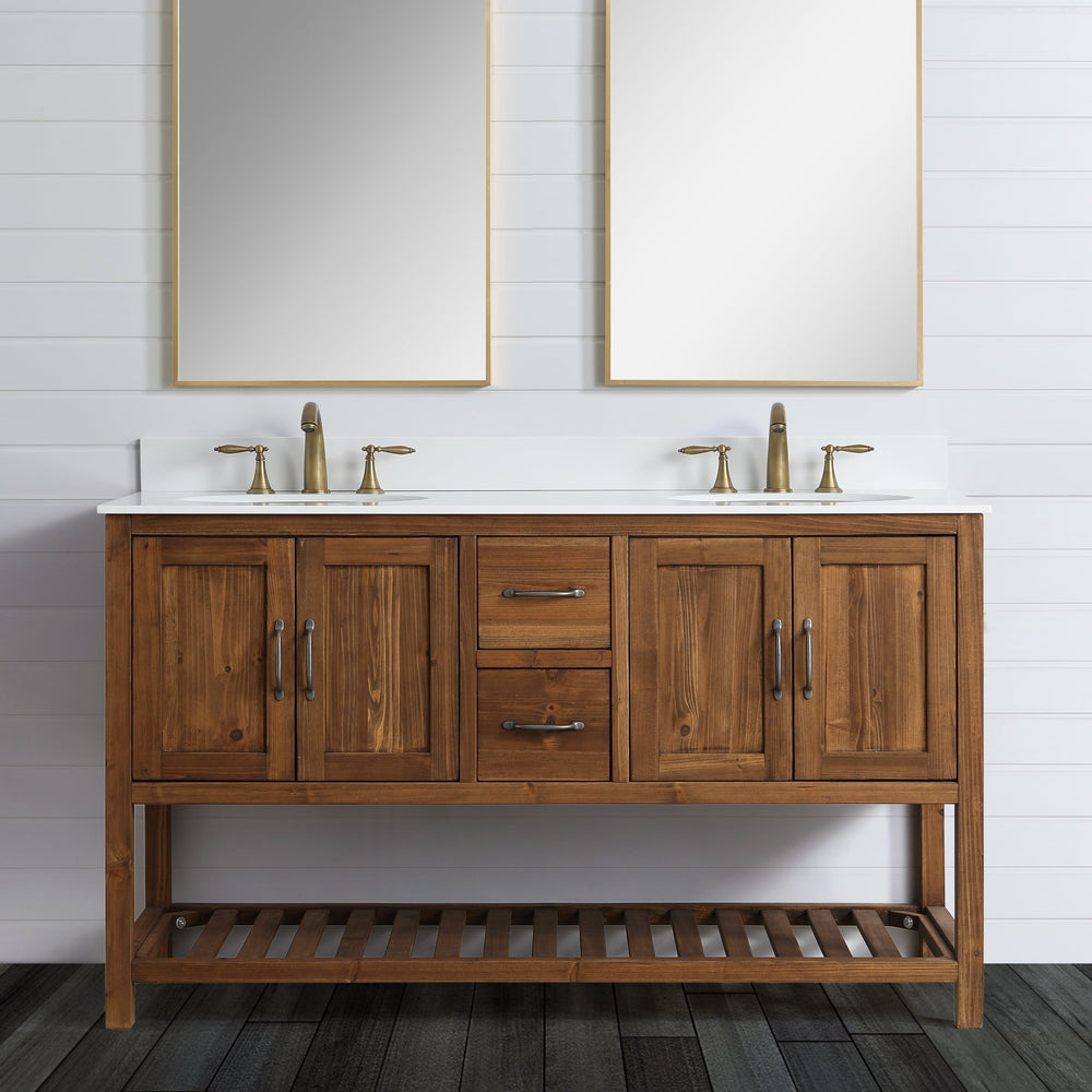 Austin 60" Vanity Base Built With Reclaimed Wood in Walnut Finish - Design Element Bath Kitchen - Bathroom Vanity -