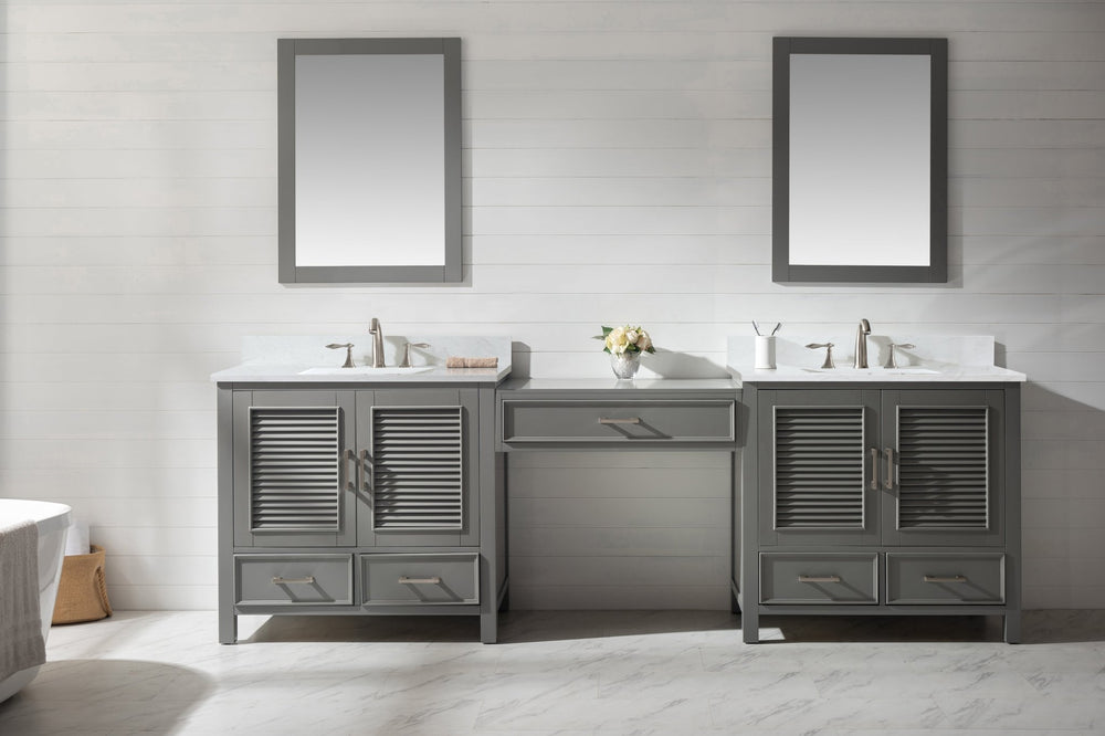 Estate 102" Double Sink Bathroom Vanity Modular Set with White Quartz Top - Design Element Bath Kitchen - Bathroom Vanity - White with Silver Satin Hardware