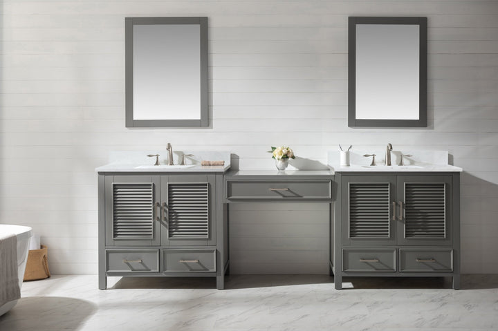 Estate 102" Double Sink Bathroom Vanity Modular Set with White Quartz Top - Design Element Bath Kitchen - Bathroom Vanity - White with Silver Satin Hardware