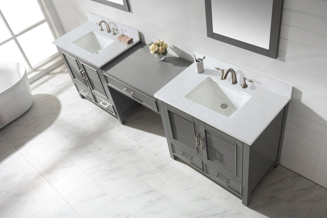 Estate 102" Double Sink Bathroom Vanity Modular Set with White Quartz Top - Design Element Bath Kitchen - Bathroom Vanity - White with Silver Satin Hardware