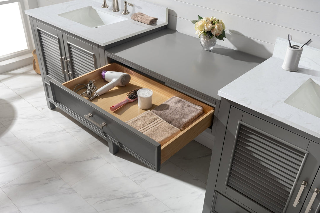 Estate 102" Double Sink Bathroom Vanity Modular Set with White Quartz Top - Design Element Bath Kitchen - Bathroom Vanity - White with Silver Satin Hardware