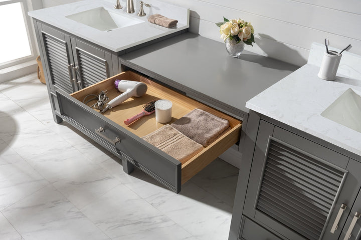 Estate 102" Double Sink Bathroom Vanity Modular Set with White Quartz Top - Design Element Bath Kitchen - Bathroom Vanity - White with Silver Satin Hardware