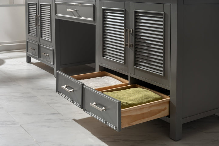 Estate 102" Double Sink Bathroom Vanity Modular Set with White Quartz Top - Design Element Bath Kitchen - Bathroom Vanity - White with Silver Satin Hardware