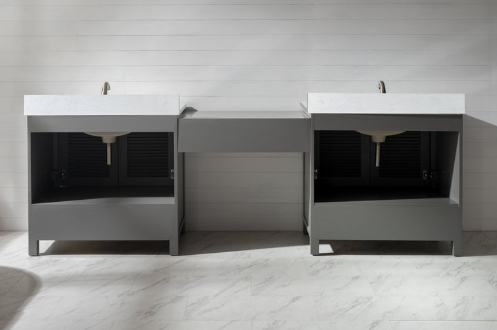 Estate 102" Double Sink Bathroom Vanity Modular Set with White Quartz Top - Design Element Bath Kitchen - Bathroom Vanity - White with Silver Satin Hardware