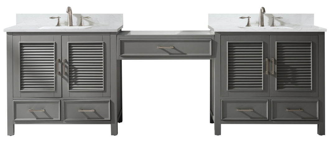 Estate 102" Double Sink Bathroom Vanity Modular Set with White Quartz Top - Design Element Bath Kitchen - Bathroom Vanity - White with Silver Satin Hardware