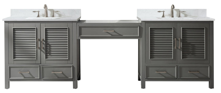 Estate 102" Double Sink Bathroom Vanity Modular Set with White Quartz Top - Design Element Bath Kitchen - Bathroom Vanity - White with Silver Satin Hardware