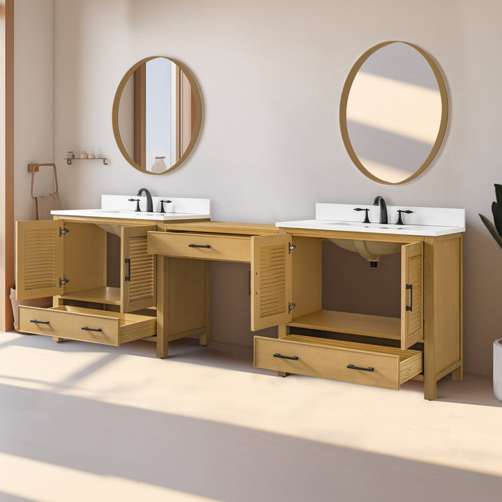 Estate 102" Double Sink Bathroom Vanity Modular Set with White Quartz Top - Design Element Bath Kitchen - Bathroom Vanity - White with Silver Satin Hardware