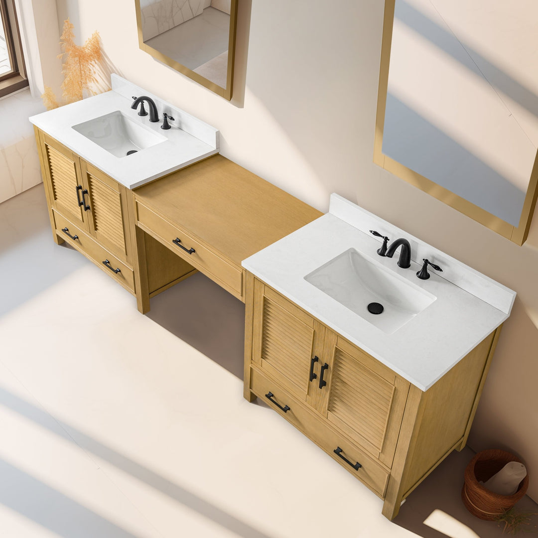 Estate 102" Double Sink Bathroom Vanity Modular Set with White Quartz Top - Design Element Bath Kitchen - Bathroom Vanity - White with Silver Satin Hardware