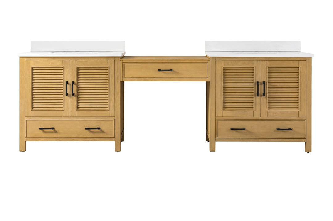 Estate 102" Double Sink Bathroom Vanity Modular Set with White Quartz Top - Design Element Bath Kitchen - Bathroom Vanity - White with Silver Satin Hardware