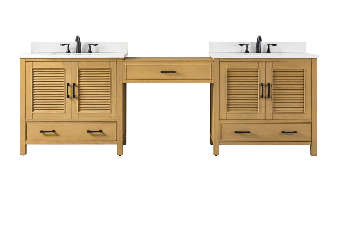 Estate 102" Double Sink Bathroom Vanity Modular Set with White Quartz Top - Design Element Bath Kitchen - Bathroom Vanity - White with Silver Satin Hardware