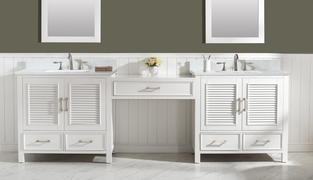 Estate 102" Double Sink Bathroom Vanity Modular Set with White Quartz Top - Design Element Bath Kitchen - Bathroom Vanity - White with Silver Satin Hardware