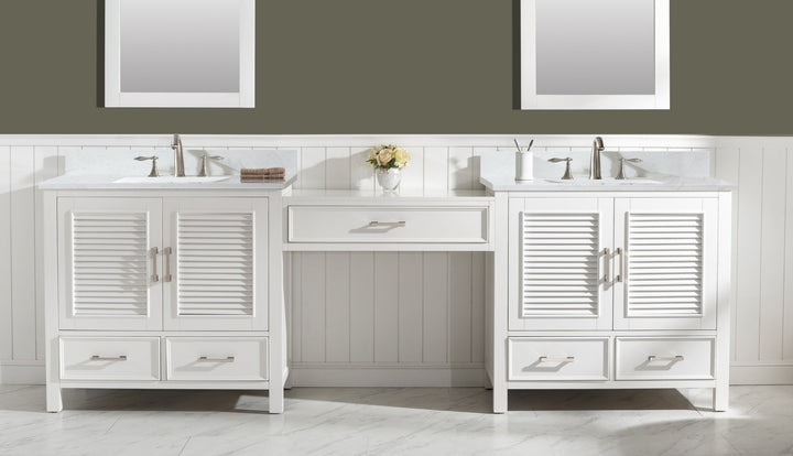 Estate 102" Double Sink Bathroom Vanity Modular Set with White Quartz Top - Design Element Bath Kitchen - Bathroom Vanity - White with Silver Satin Hardware