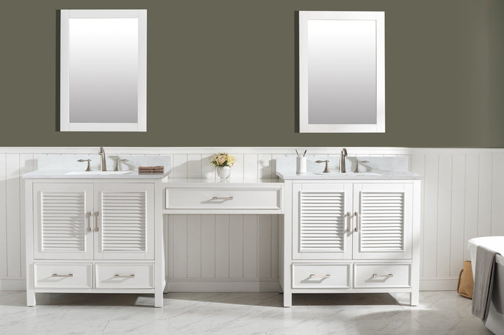 Estate 102" Double Sink Bathroom Vanity Modular Set with White Quartz Top - Design Element Bath Kitchen - Bathroom Vanity - White with Silver Satin Hardware