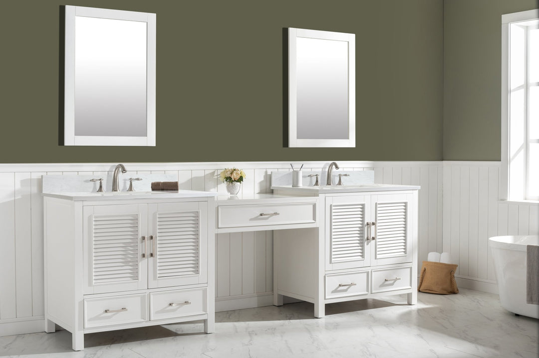Estate 102" Double Sink Bathroom Vanity Modular Set with White Quartz Top - Design Element Bath Kitchen - Bathroom Vanity - White with Silver Satin Hardware