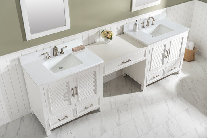 Estate 102" Double Sink Bathroom Vanity Modular Set with White Quartz Top - Design Element Bath Kitchen - Bathroom Vanity - White with Silver Satin Hardware