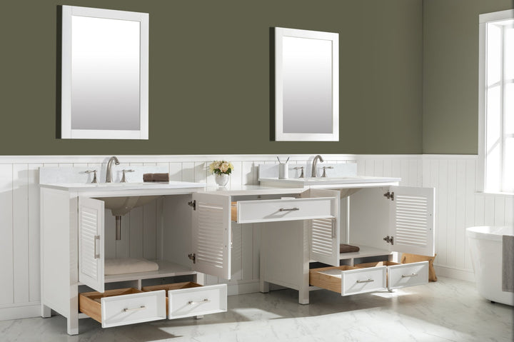 Estate 102" Double Sink Bathroom Vanity Modular Set with White Quartz Top - Design Element Bath Kitchen - Bathroom Vanity - White with Silver Satin Hardware