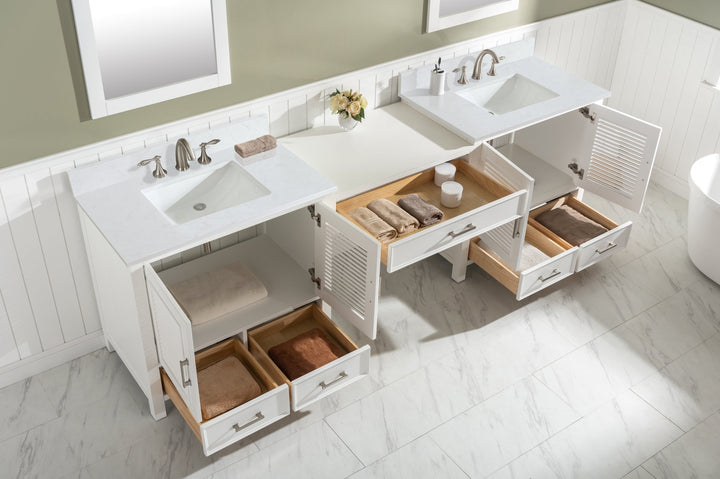 Estate 102" Double Sink Bathroom Vanity Modular Set with White Quartz Top - Design Element Bath Kitchen - Bathroom Vanity - White with Silver Satin Hardware