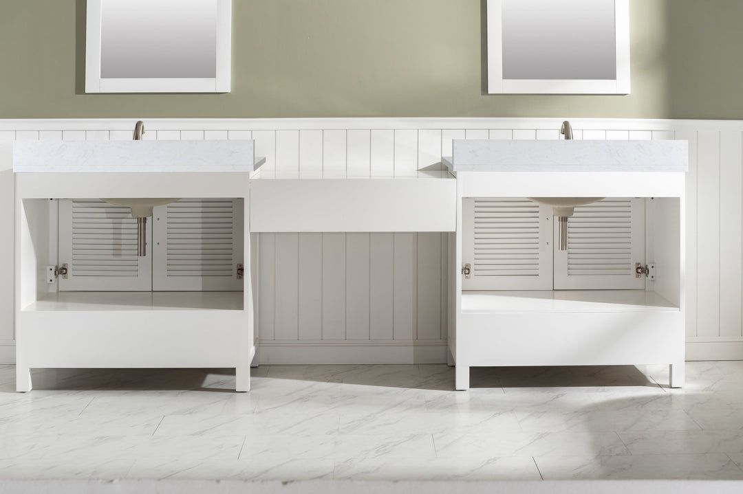 Estate 102" Double Sink Bathroom Vanity Modular Set with White Quartz Top - Design Element Bath Kitchen - Bathroom Vanity - White with Silver Satin Hardware