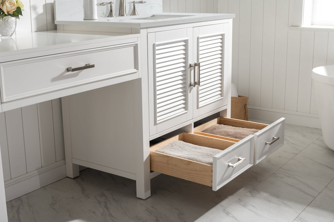 Estate 102" Double Sink Bathroom Vanity Modular Set with White Quartz Top - Design Element Bath Kitchen - Bathroom Vanity - White with Silver Satin Hardware