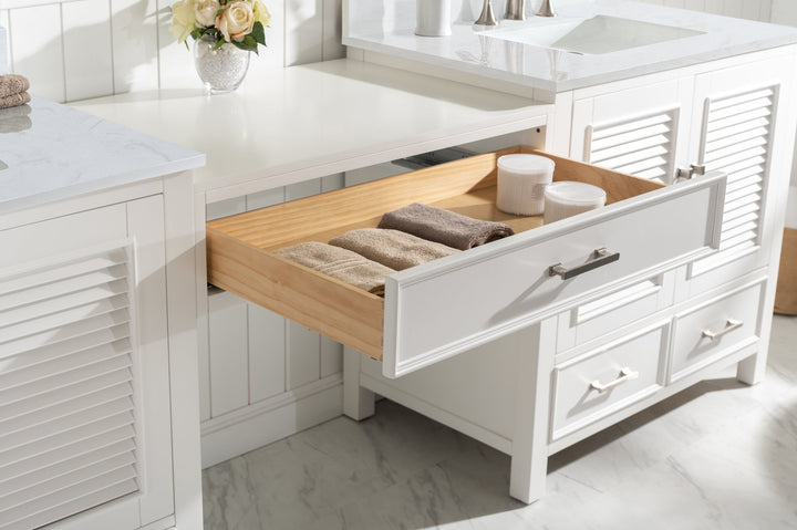 Estate 102" Double Sink Bathroom Vanity Modular Set with White Quartz Top - Design Element Bath Kitchen - Bathroom Vanity - White with Silver Satin Hardware