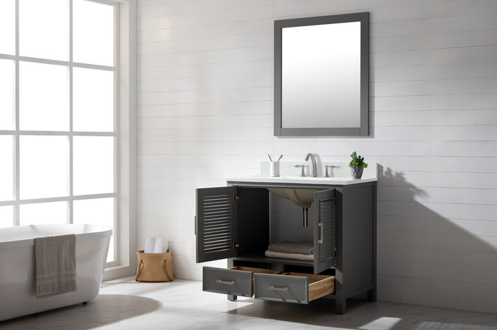 Estate 36" Single Vanity with White Quartz Top - Design Element Bath Kitchen - Bathroom Vanity - Golden Oak with Matte Black Hardware