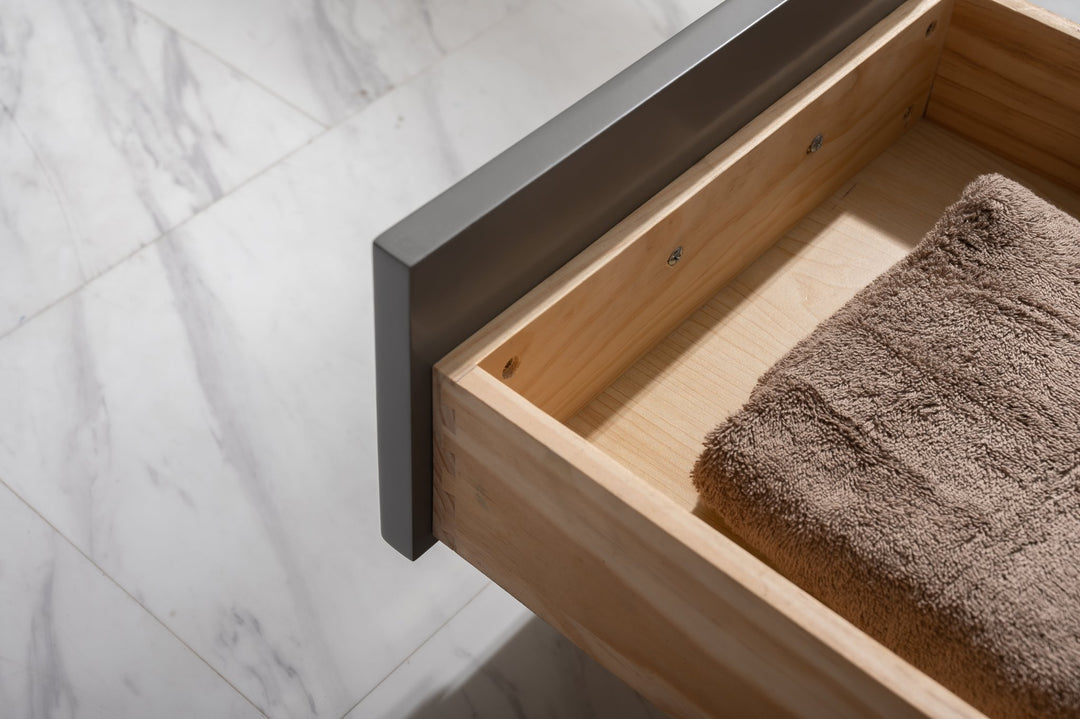 Estate 36" Single Vanity with White Quartz Top - Design Element Bath Kitchen - Bathroom Vanity - Golden Oak with Matte Black Hardware