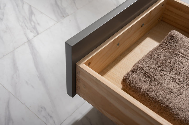 Estate 36" Single Vanity with White Quartz Top - Design Element Bath Kitchen - Bathroom Vanity - Golden Oak with Matte Black Hardware